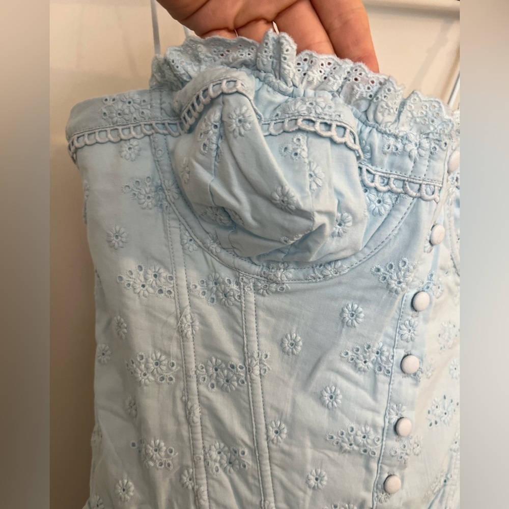 For Love and Lemons Marlowe Blue Eyelet Corset Mini Dress Size L NWOT - Picture 4 of 5